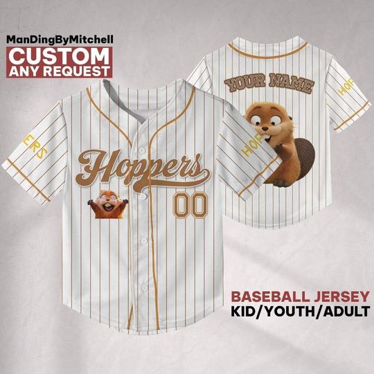 Discover Custom Hoppers baseball jersey, White Striped Brown jersey, Funny Hoppers Gift for Kids, birthday gift