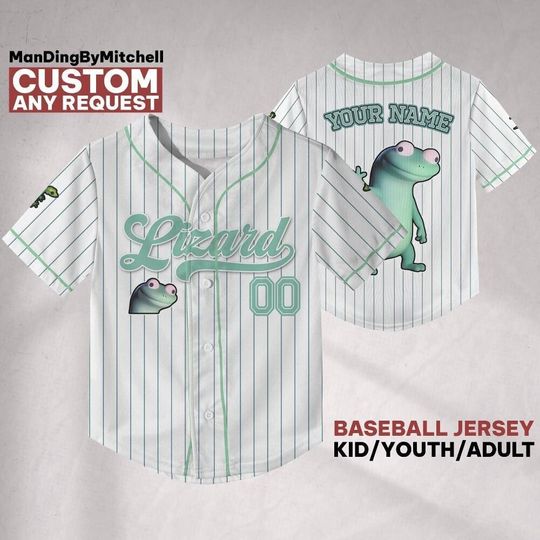 Discover Custom Lizard baseball jersey Elio Lizard, white striped green jersey,Funny Meme Lizard Shirt, Lizard Lizard Lizard Meme Shirt