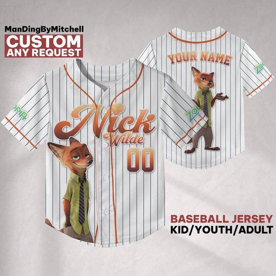 Discover Personalize Disney Zootopia Nick Wilde, Custom Disneyland Jersey, Baseball Team, Zootopia Birthday, Gift for Disney Pixar Fans