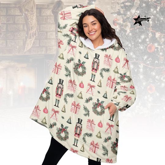 Discover Christmas Nutcracker Hoodie Blanket, Cute Xmas Tree Hoodie, Women's Holiday Sweater