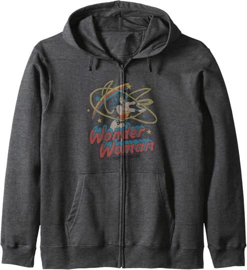 DC Comics Wonder Woman Fight For Justice Vintage Portrait Zip Hoodie, Gift For Fans