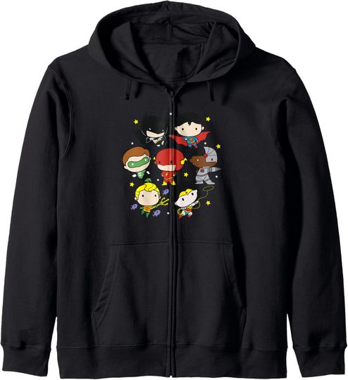 DC Comics Justice League Superhero Chibi Group Portraits Zip Hoodie, Gift For Fans