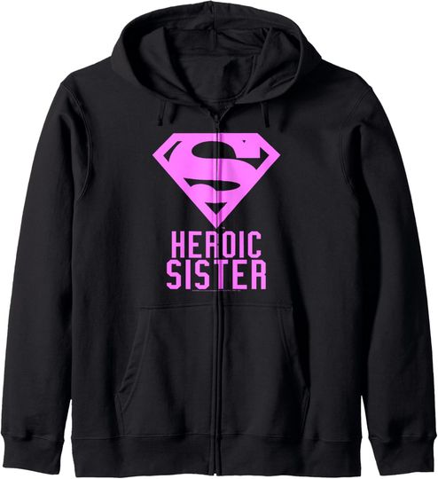 DC Comics Superman Heroic Sister Pink Logo Zip Hoodie, Gift For Fans