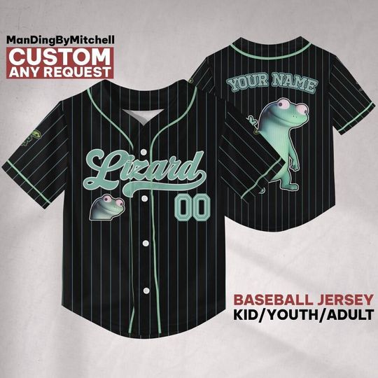 Discover Custom Lizard baseball jersey Elio Lizard, Black Striped Green jersey,Hoppers Lizard Shirt, Lizard Lizard Lizard Meme Shirt