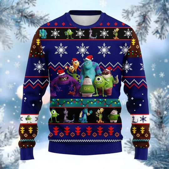 Monsters Inc Ugly Sweater, Monsters University Holiday Sweater, Mike Wazowski James Sullivan Xmas Sweater, Christmas Party Gift