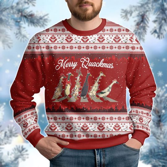 Discover Ducks Christmas Ugly Sweater, Merry Quackmas Holiday Sweater, Merry Ducksmas Sweater, Funny Animal Christmas Lights Shirt, Farmer Gift