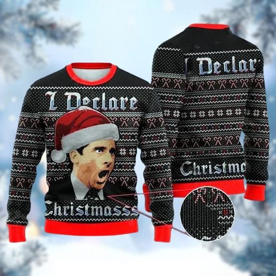Discover Michael Scott Ugly Sweater, The Office Holiday Sweater, TV Show Xmas Party Gift, Santa Hat Michael Scott Shirt, Christmas Gift
