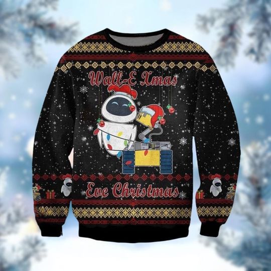 Discover Wall E And Eve Ugly Christmas Sweater, Robot Movie Couples Quotes Holiday Sweater, Cute Xmas Gift For Couples, Cartoon Movie Sweater