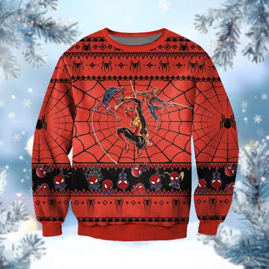 Spider-Man Christmas Ugly Sweater, Spiderman Xmas Sweater, Superhero Holiday Sweater, Spider Holiday Shirt, Christmas Party Gift