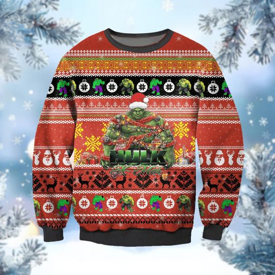 Christmas Hulk Incredible Ugly Sweater, Superhero Holiday Sweater, Super Hero Xmas Holiday Party Gift, Xmas Sweater, New Year Gift