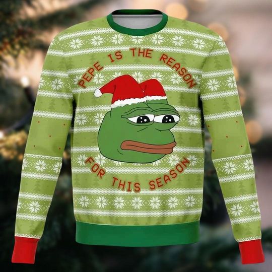 Christmas Sad Pepe The Frog Meme Ugly Sweater, Funny Frog Holiday Sweater For Men Women, Joy Animals Sweatshirt, Christmas Party Gift