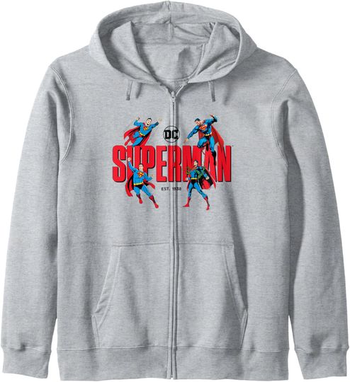 Discover DC Comics Superman Est. 1938 Through The Years Logo Zip Hoodie, Gift For Fans