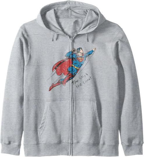 Discover DC Comics Superman The Sky Is The Limit Vintage Chest Poster Zip Hoodie, Gift For Fans