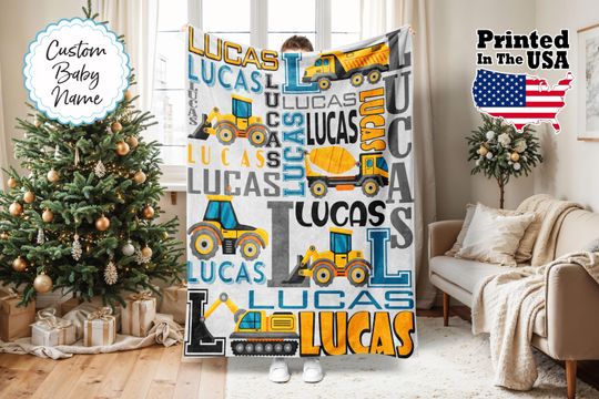 Discover Custom Construction Truck Fleece Blanket, Personalized Baby & Kids Gift