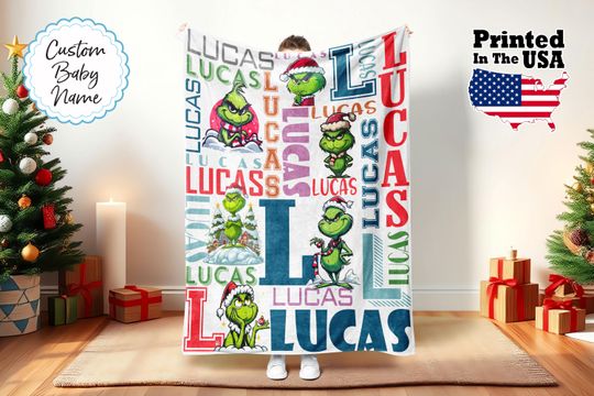 Personalized Cartoon Blanket, Christmas Blanket, Christmas Gift, Baby Blanket, Birthday Gift, Custom Name Blanket, Monogram Blanket