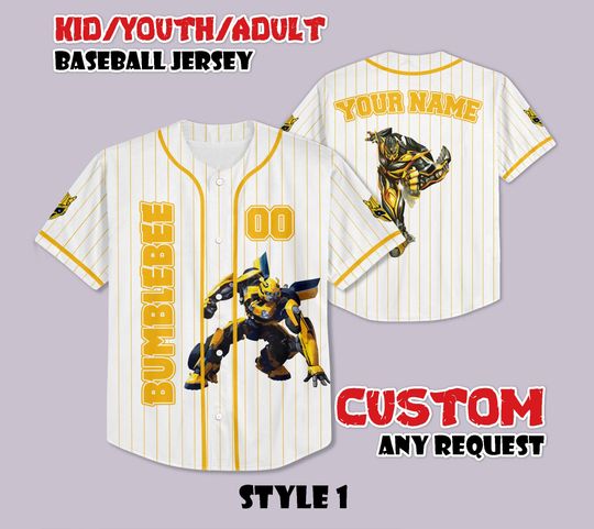 Custom Bumblebee Baseball Jersey, Vintage Robot Shirt, Personalized Transformers Jersey Shirt, Bumblebee Gift for Fans, Birthday Gifts