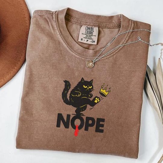 Discover Comfort Colors No Kings in America Embroidered T-Shirt, Patriotic Black Cat Shirt, No Kings USA Vintage Tee, Anti MAGA Shirt