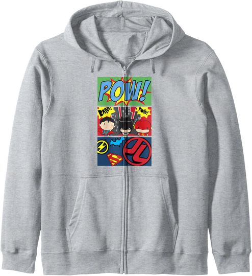 DC Comics Justice League Chibi Characters & Symbols Panels Zip Hoodie, Gift For Fans
