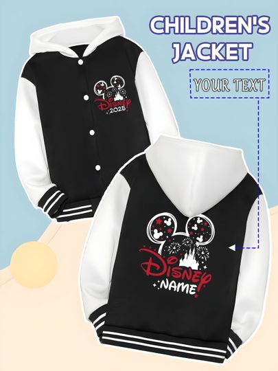 Discover MINISO Disney 2025 Mickey Mouse Head Commemorative Children's Baseball Jacket - Mickey Mouse head and castle pattern,
