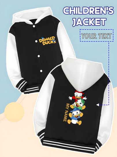 Discover MINISO Disney Donald Duck Trio Boys' Baseball Jacket - Three Donald Ducks stacked in a fun, vibrant silhouette. The versatile bl