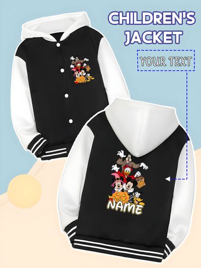 Discover MINISO Disney Classic Character Halloween Baseball Jacket for Kids - Mickey and other characters are dressed up in funny costume