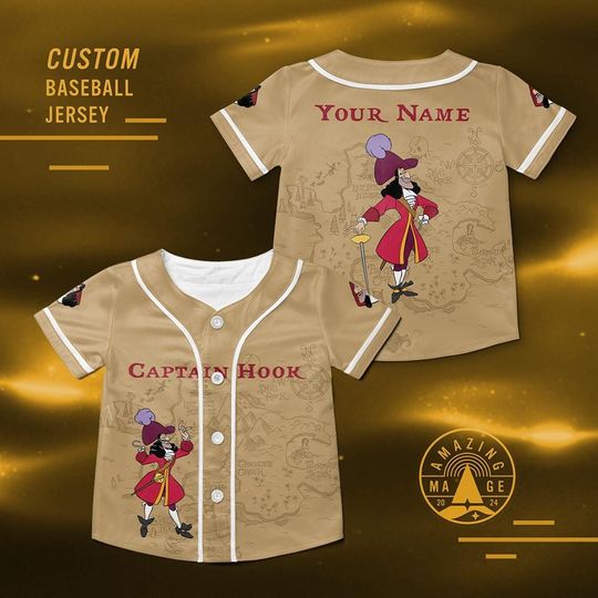 Discover Custom Captain Hook Neverland Map Baseball Jersey, Disney Peter Pan Shirt, Captain Hook Disney Villains Jersey Shirt, Disney Trip Shirt