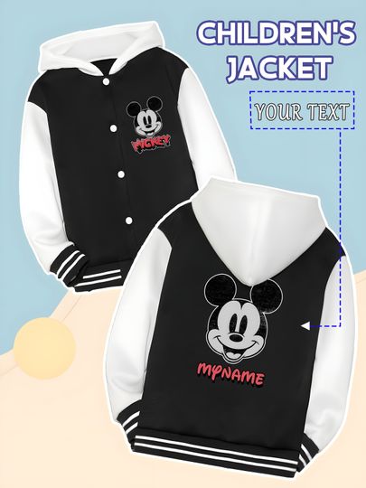 Discover MINISO Disney Mickey Mouse custom-designed boys' baseball jacket - Classic Mickey Mouse paired with "MY NAME" for a unique and p