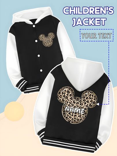 Discover MINISO Disney Mickey Leopard Print Children's Baseball Jacket - The classic Mickey head is integrated with leopard print element
