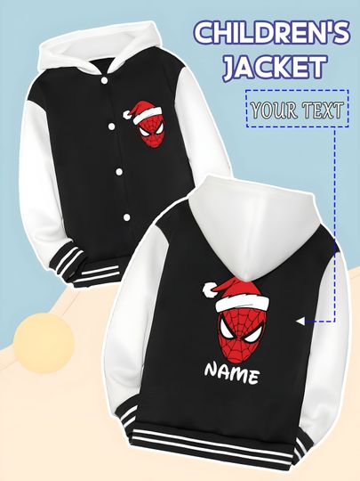 Discover MINISO Marvel Boys Baseball Jacket - Christmas Spider-Man print, full of festive atmosphere, warm and suitable for autumn and wi
