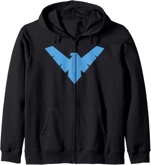 DC Comics Nightwing Classic Superhero Blue Logo Zip Hoodie, Gift For Fans