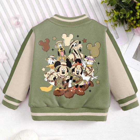 Discover Custom Name Mickey Safari Park Friends Kids and Youth Baseball Jacket
