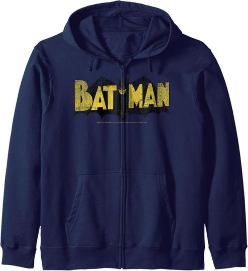DC Comics Batman Large Block Text Logo Zip Hoodie, Gift For Fans