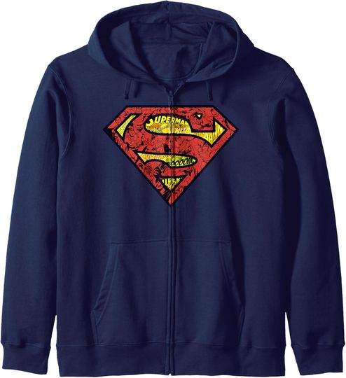 Discover DC Comics Superman Comic Chest Logo Zip Hoodie, Gift For Fans