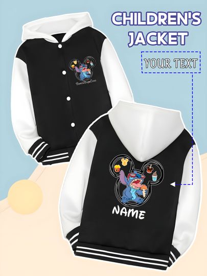 Discover MINISO Disney Stitch Mickey Head Food Style Children's Baseball Jacket - Stitch enjoys delicious food in Mickey's head, cute and