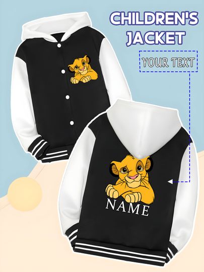 Discover MINISO Disney Lion King Simba-themed children's baseball jacket - featuring Simba's adorable crouching pose, classic and cute, p