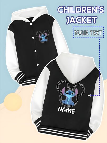Discover MINISO Disney Stitch Mickey silhouette children's baseball jacket - Stitch is embedded with Mickey silhouette, simple and cute,