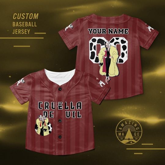 Discover Custom Cruella de Vil 101 Dalmatians Baseball Jersey, Disney Villains Shirt, Cruella de Vil Disney Villains Jersey Shirt, Disney Trip Shirt