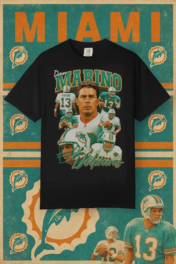 Discover Dan Marino Bootleg Tee | Vintage 90s Style Miami Football Shirt | Retro Dolphins Graphic