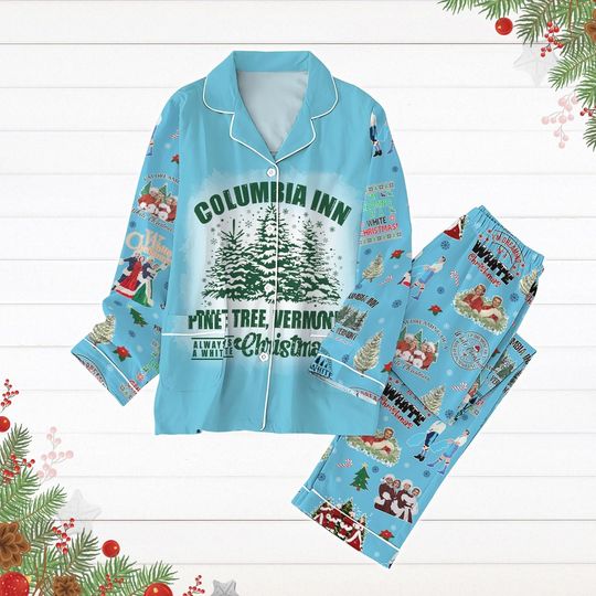 Pine Tree Christmas Pajamas Set, Columbia Inn Pine Tree Vermont Pajamas, Pajamas For Party, Christmas Tree Shirt, White Christmas 1954 Pjs