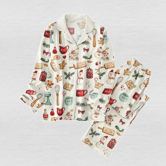 Merry Christmas Things Pajamas Set, Gingerbread Holiday Pajamas, Funny Xmas Women Pajamas, Xmas Party Sleepwear For Women Kids