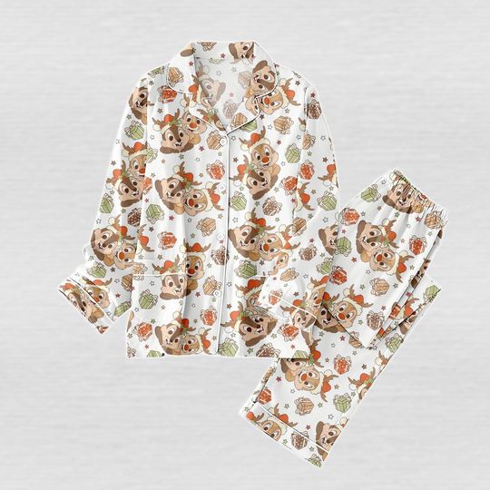 Discover Chip And Dale Christmas Pajamas Set, Double Trouble Holiday Pajamas, Disney Couple Women Pajamas, Reindeer Xmas Sleepwear, Xmas Gifts