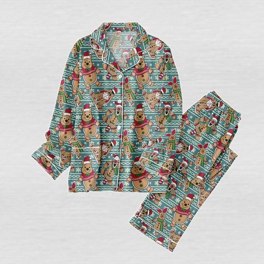 Discover Pooh Bear Christmas Pajamas Set, Winnie The Pooh Holiday Pajamas, Disney Bear Women Pajamas, Santa Pooh Xmas Lounge, Xmas Cartoon Gifts