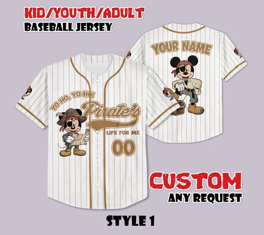 Discover Custom Pirate Mickey Mouse Baseball Jersey, Disney Cruise Shirt, Personalized Mickey Pirate Jersey, Yo Ho Yo Ho A Pirate's Life For Me Shirt