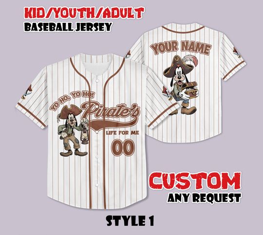Discover Custom Pirate Goofy Dog Baseball Jersey, Disney Cruise Shirt, Personalized Goofy Pirate Jersey, Yo Ho Yo Ho A Pirate's Life For Me Shirt