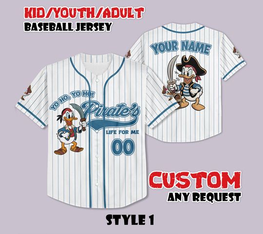 Discover Custom Pirate Donald Duck Baseball Jersey, Disney Cruise Shirt, Personalized Donald Pirate Jersey, Yo Ho Yo Ho A Pirate's Life For Me Shirt
