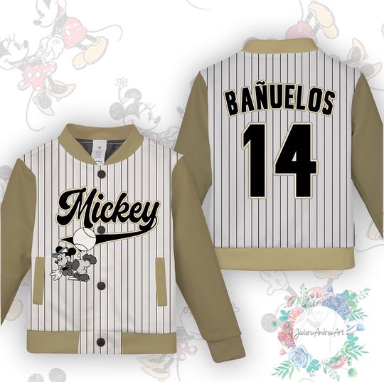 Discover Personalize Disney Mickey Baseball Jacket, Custom Mickey Kid Youth Adult Baseball Jacket