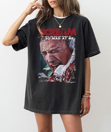 Discover Vintage Scream Horror Stu Macher T-Shirt, 90s Movie Retro Graphic