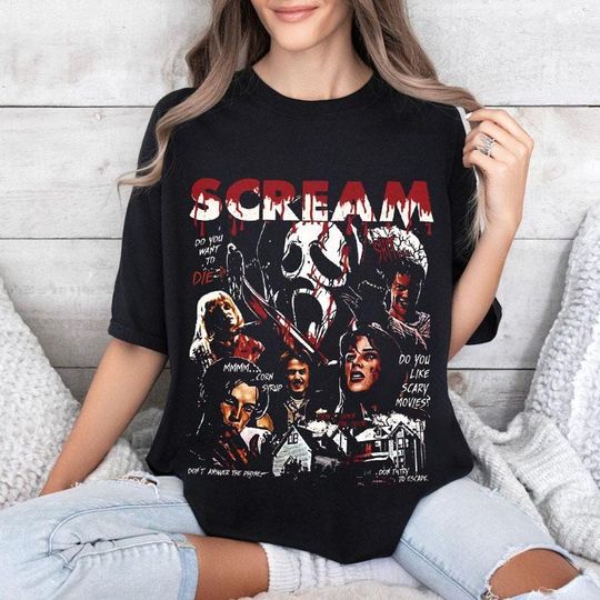 Halloween Scream Horror Movie T-Shirt, Vintage Ghostface Killer 90s Graphic Hoodie, Spooky Slasher Tee