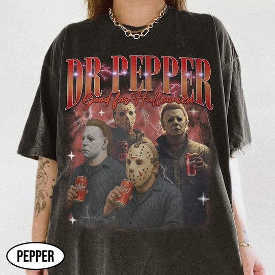 Discover Dr Pepper Horror Characters Halloween T-Shirt, Graphic Tee, Horror Movie Shirt