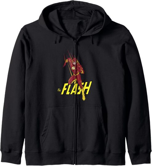 DC Comics The Flash Simple Vintage Comic Book Lightning Pose Zip Hoodie, Gift For Fans